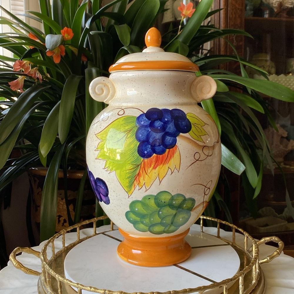 Vintage Tuscan Ceramic Biscotti Cookie Jar - Large Autumn Italian Style Canister